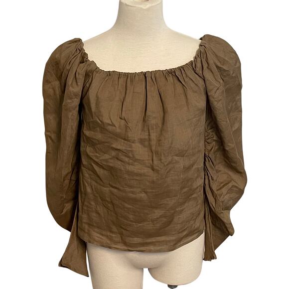 FRAME Tops - Frame Women's Top Blouse Olive Green Ruched Sleeves Casual Classic Fall